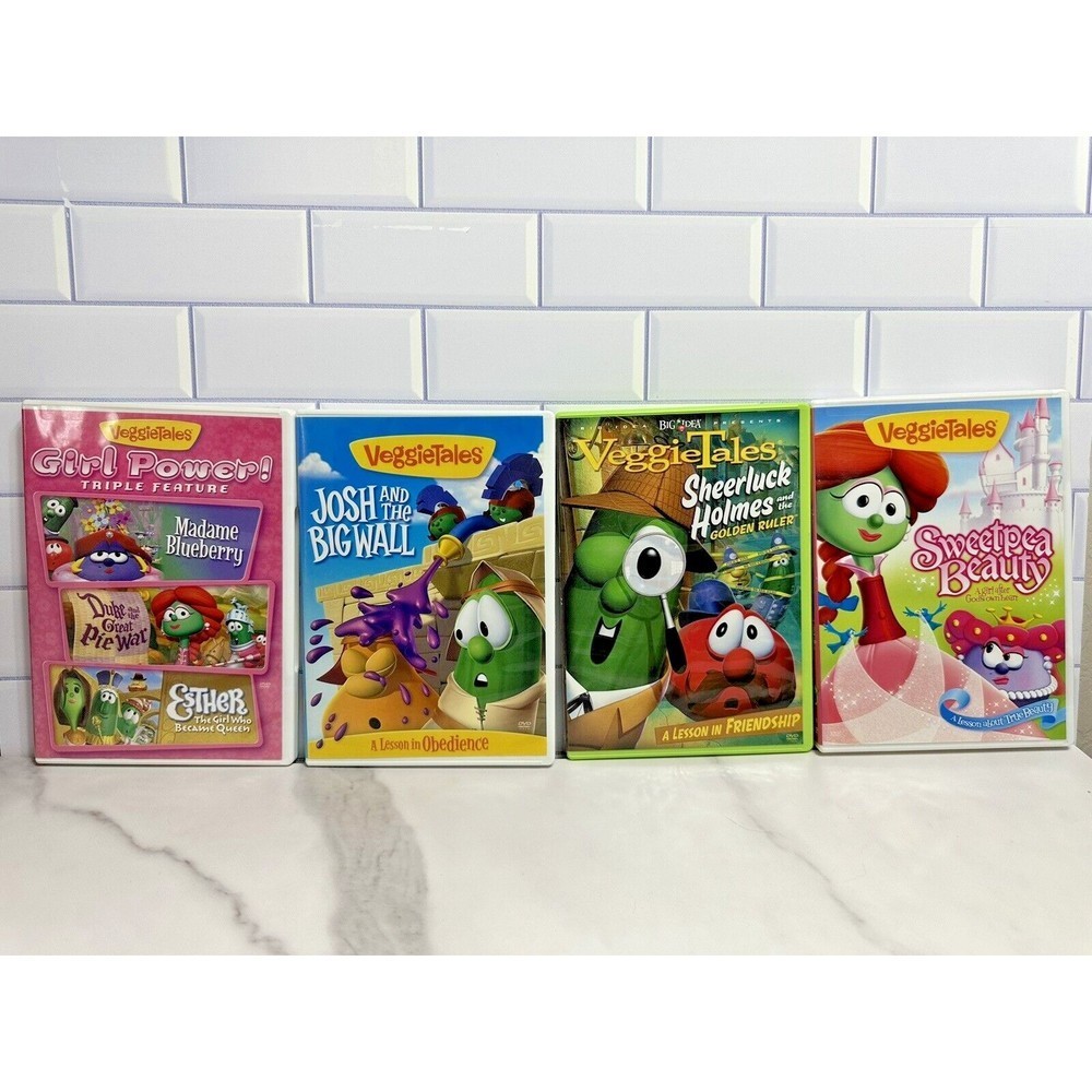 Veggie Tales DVD Lot of 4 Sweetpea, Josh, Sheerluck and Girl power Triple Featur